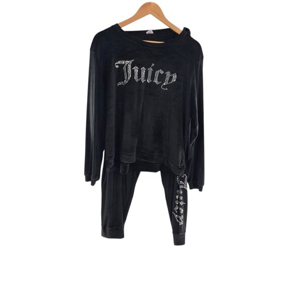 Juicy Couture Black XL Velour Sleepwear Lounge Set Top with Jogger Pants Women's - Picture 1 of 13